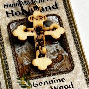 Handmade in the Holy Land/ Genuine Olive Wood/ Cross Measures 2 in